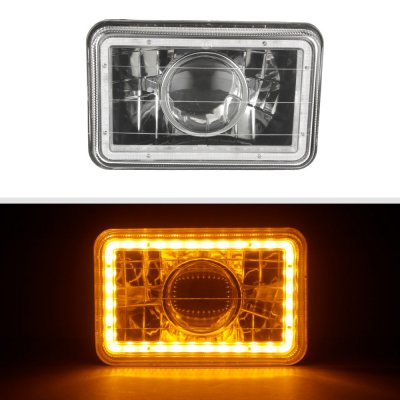 Chevy Monza 1977-1980 Amber LED Halo Black Sealed Beam Projector Headlight Conversion