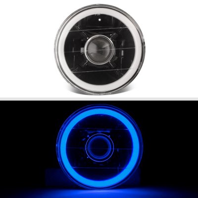 1969 Ford Mustang Blue Halo Tube Black Sealed Beam Projector Headlight Conversion