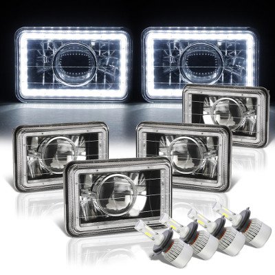 Chevy 1500 Pickup 1981-1987 White LED Halo Black LED Projector Headlights Conversion Kit Low and High Beams