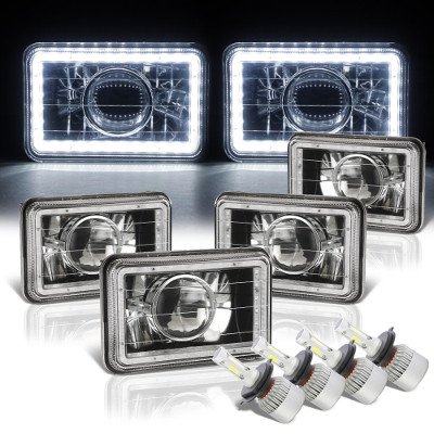 Plymouth Fury 1977-1978 White LED Halo Black LED Projector Headlights Conversion Kit Low and High Beams