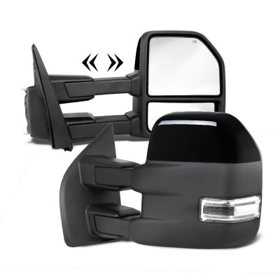 Ford F450 Super Duty 2008-2016 Glossy Black Towing Mirrors LED Lights Power Heated