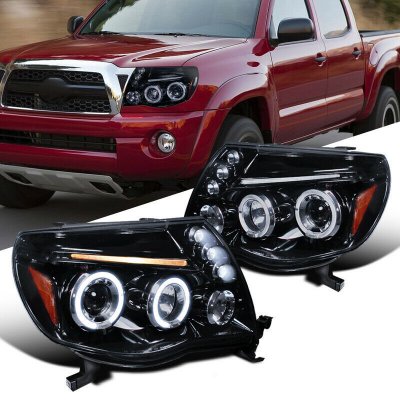 For 2005-2011 Toyota Tacoma Runner Black LED Halo Projector Headlights Black LED Tube Tail Lights Lamps 