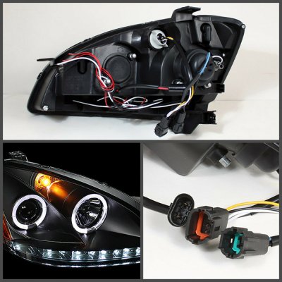 Nissan Altima 2002-2004 Black Dual Halo Projector Headlights with LED
