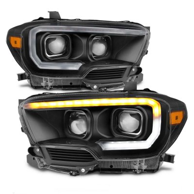 Winjet Projector Headlights For 2016-2023 Toyota Tacoma SR/SR5 – LED DRL & Turn Signal, Black Housing