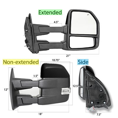 Ford Excursion 2003-2005 Glossy Black Towing Mirrors LED Lights Power Heated