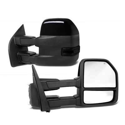 Ford F350 Super Duty 1999-2002 Glossy Black Towing Mirrors Smoked LED