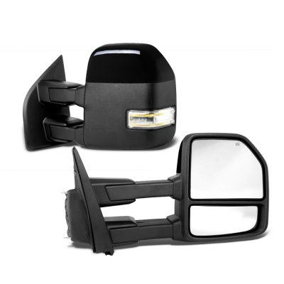 Ford F350 Super Duty 2017-2022 Glossy Black Power Heated Towing Mirrors LED Lights