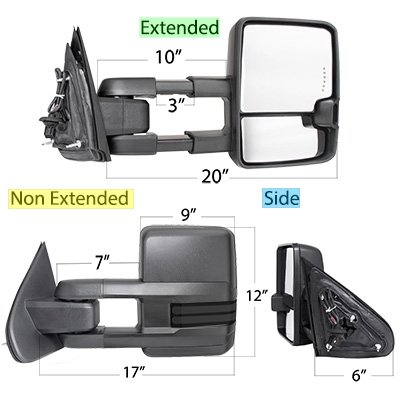 Chevy Silverado 2003-2006 Power Folding Towing Mirrors Smoked LED DRL Lights