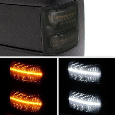 Ford F250 Super Duty 1999-2002 Towing Mirrors Smoked Switchback LED DRL Signal Lights