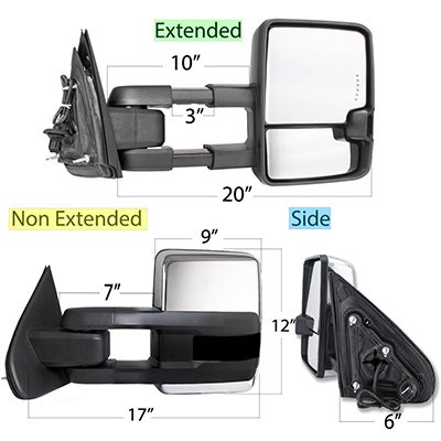 Chevy Silverado 2014-2018 Chrome Power Folding Tow Mirrors Smoked Switchback LED DRL Sequential Signal