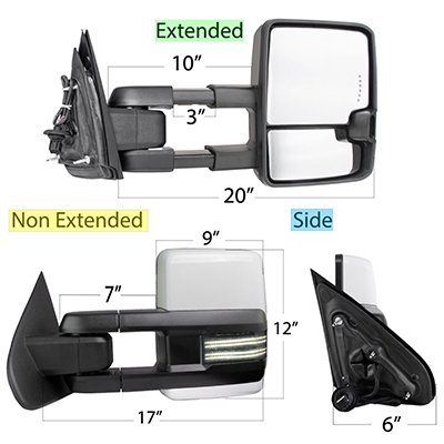 Chevy Silverado 2014-2018 White Power Folding Tow Mirrors Smoked Switchback LED DRL Sequential Signal