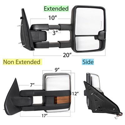 Honormotor Power Heated Tow Mirrors – For 1998-2002 Dodge Ram Chrome White Light