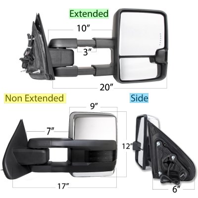 Chevy Silverado 2500HD 2015-2019 Chrome Power Folding Towing Mirrors Smoked LED Lights Heated