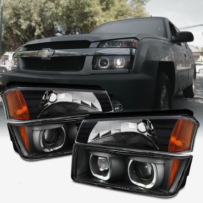 Chevy Avalanche 2002-2006 Body Cladding Black Halo Projector Headlights Set