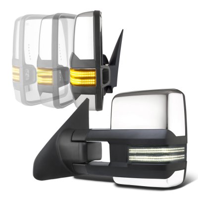 Ultimatecar Pair Chrome Power Fold Tow Mirrors W/BSM For Tundra Sequoia 07-21