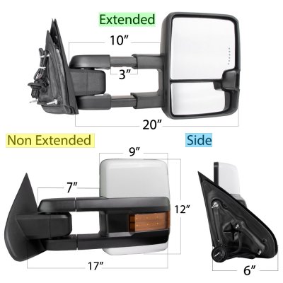 Chevy Silverado 2014-2018 White Power Folding Towing Mirrors LED Lights Heated