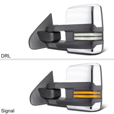 Chevy Silverado 1999-2002 Chrome Power Folding Tow Mirrors Smoked Switchback LED DRL Sequential Signal