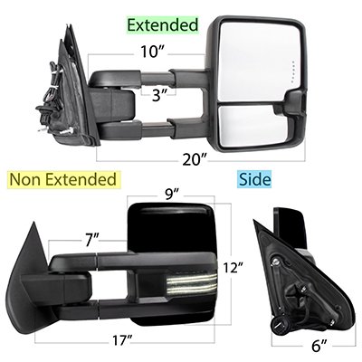 Chevy Silverado 2500HD 2015-2019 Glossy Black Power Folding Tow Mirrors Smoked Switchback LED DRL Sequential Signal