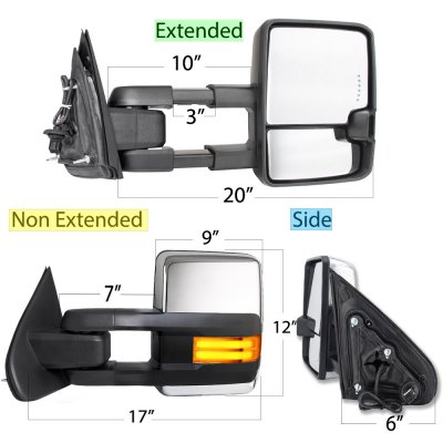 Chevy Silverado 3500HD 2007-2014 Chrome Towing Mirrors LED DRL Power Heated