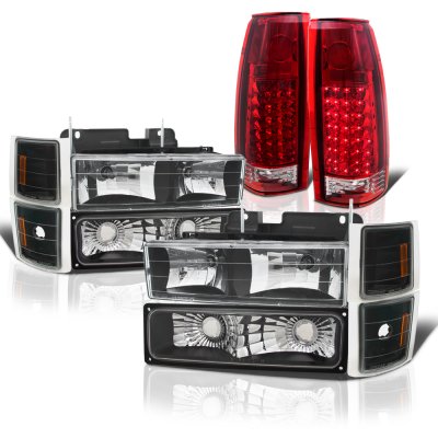 GMC Yukon 1994-1999 Black Headlights and LED Tail Lights Red Clear