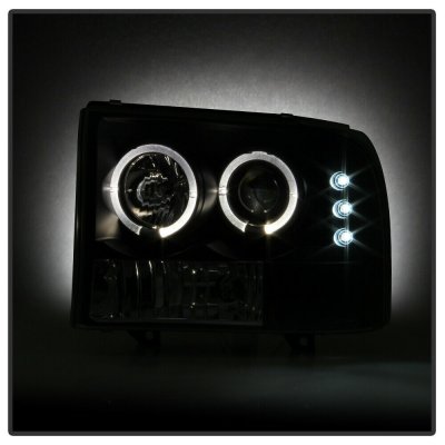 Ford F250 Super Duty 1999-2004 Black Dual Halo Projector Headlights with LED