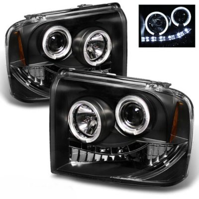 Ford F350 Super Duty 2005-2007 Black Halo Projector Headlights with LED