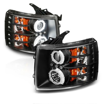 Chevy Silverado 2500HD 2007-2014 Black Projector Headlights with Halo and LED