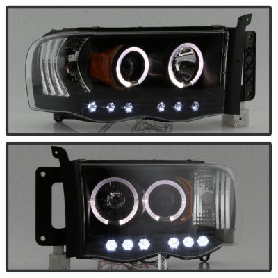 Dodge Ram 2002-2005 Black Halo Projector Headlights with LED
