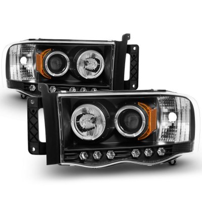 Dodge Ram 2002-2005 Black Halo Projector Headlights with LED