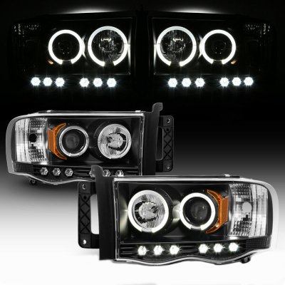 Dodge Ram 2002-2005 Black Halo Projector Headlights with LED