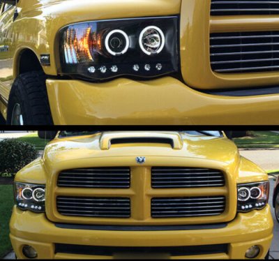 Dodge Ram 2002-2005 Black Halo Projector Headlights with LED