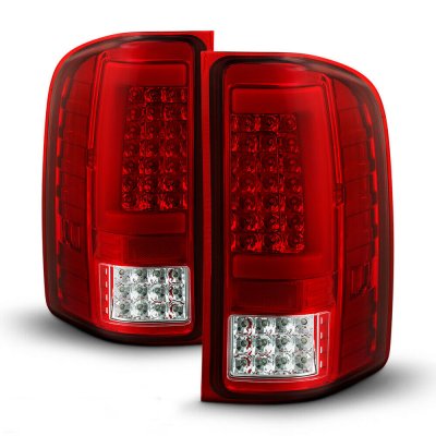 Chevy Silverado 2007-2013 Red and Clear LED Tail Lights