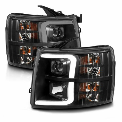 Chevy Silverado 2500HD 2007-2014 Black LED DRL Projector Headlights Tube