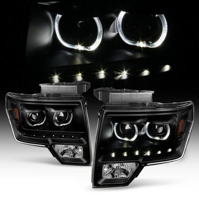 Ford F150 2009-2014 Black Halo Projector Headlights LED DRL