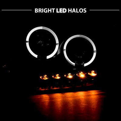 Ford F150 2004-2008 Black Projector Headlights with Dual Halo and LED