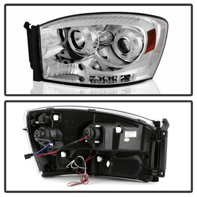Dodge Ram 2006-2008 Clear Dual Halo Projector Headlights with LED