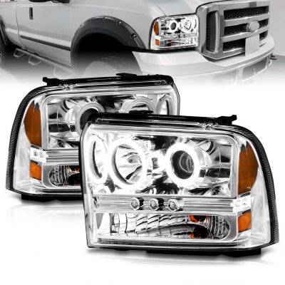 Ford F450 Super Duty 2005-2007 Clear Projector Headlights with CCFL Halo and LED