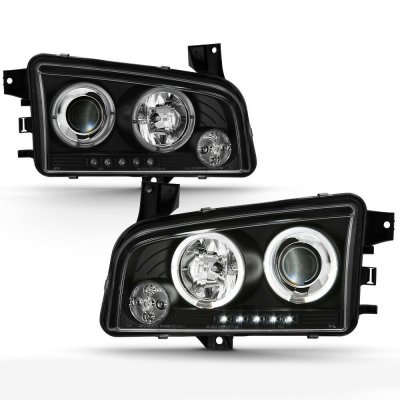 2006-2010 DODGE CHARGER HALO LED PROJECTOR HEADLIGHTS LAMPS BLACK 2007 2008 2009 