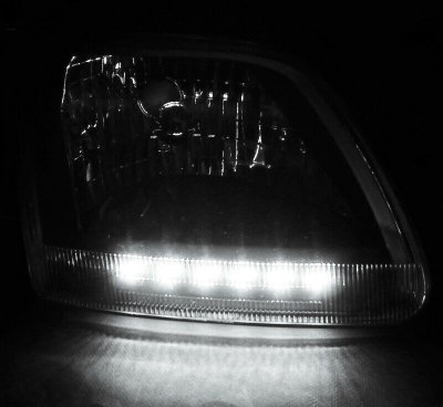 Ford F150 1997-2003 Black Crystal Headlights with LED DRL