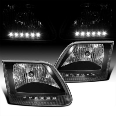 Ford Expedition 1997-2002 Black Crystal Headlights with LED DRL