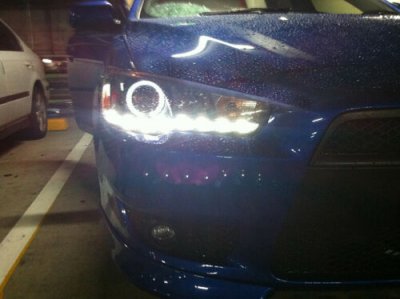 Mitsubishi Lancer 2008-2017 Black Halo Projector Headlights with LED