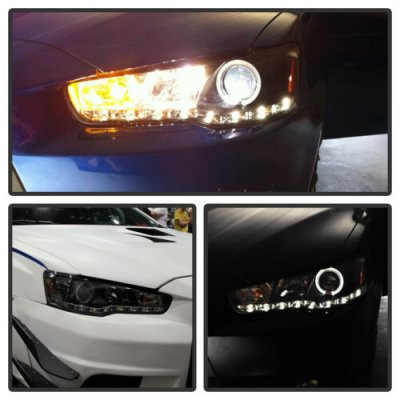 Mitsubishi Lancer 2008-2017 Black Halo Projector Headlights with LED
