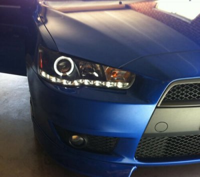 Mitsubishi Lancer 2008-2017 Black Halo Projector Headlights with LED