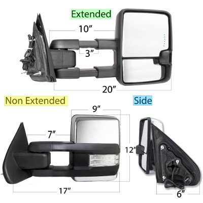 Chevy Silverado 2014-2018 Chrome Power Folding Towing Mirrors Clear LED Lights Heated
