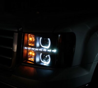 GMC Sierra 2007-2013 Black Halo Projector Headlights LED