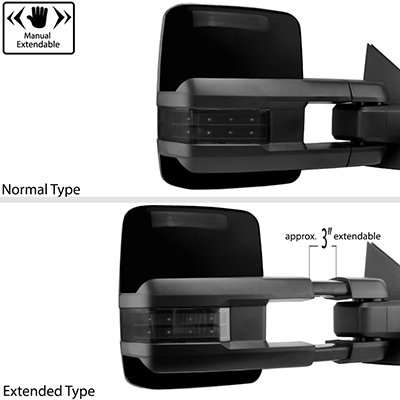 Ford F250 Super Duty 1999-2007 Glossy Black Tow Mirrors Smoked LED Lights Power Heated