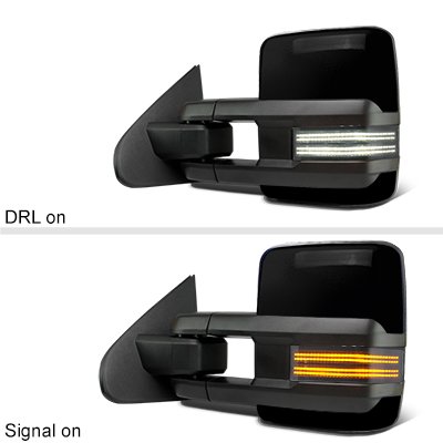 Ford F550 Super Duty 1999-2007 Glossy Black Tow Mirrors Smoked Switchback LED DRL Sequential Signal