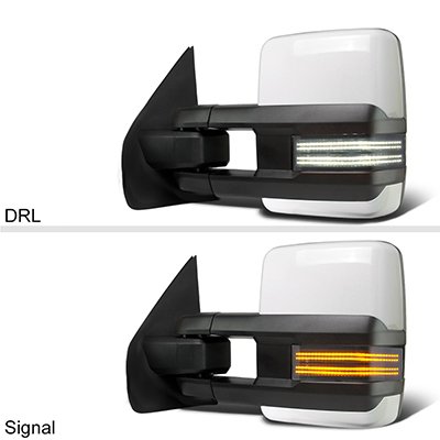 Toyota Sequoia 2008-2022 White Power Folding Tow Mirrors Smoked Switchback LED DRL Sequential Signal