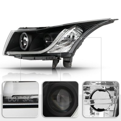 Chevy Cruze 2011-2015 Black Projector Headlights LED Strip