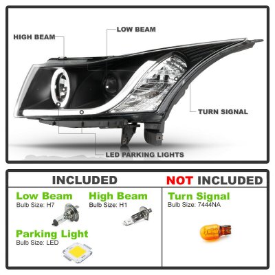 Chevy Cruze 2011-2015 Black Projector Headlights LED Strip